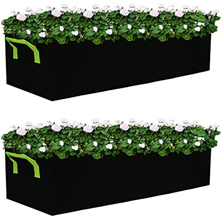 Auroal Plant Grow Bags, 2 Pack Fabric Raised Planting Bads, 3 Holes Rectangle Grow Bag, 15 Gallon Breathable Potato Tomato Planter Pots for Outdoor Vegetables Plant Flowers (Black)