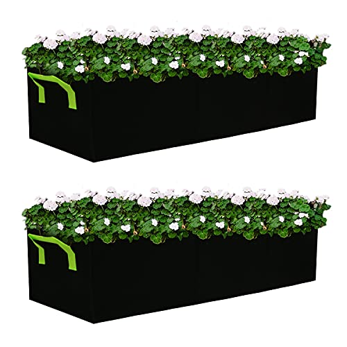Auroal Bolsas de Cultivo para Plantas, Paquete de 2 Bolsas de Cultivo elevadas de Tela, Bolsa de Cultivo Rectangular de 3 Agujeros, macetas Transpirables de 15 galones para Plantas y Verduras al Aire