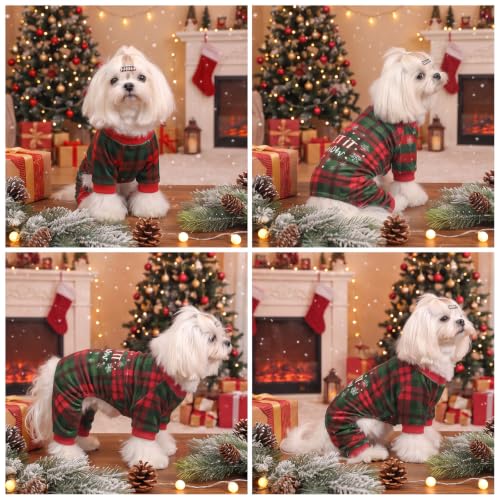 Image of CuteBone Small Dogs Outfit Soft Puppy Onesies Pjs Christmas Dog Pajamas Pet Coat Cat Apparel Comfy Doggie Jumpsuit Bodysuit for All Seasons P357L