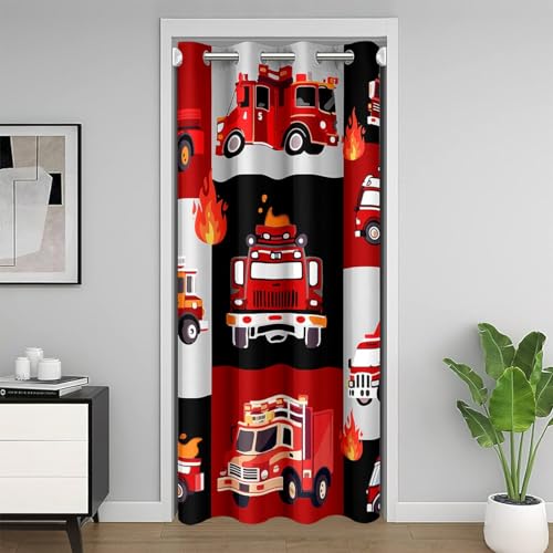 Feu Camion Rideaux Exterieur d'entrée Pompiers Rideau de Porte 132x203cm Pompiers Voitures Rideau Occultant Rideaux Rouge Noir Gris Chèque Buffle Rideaux...