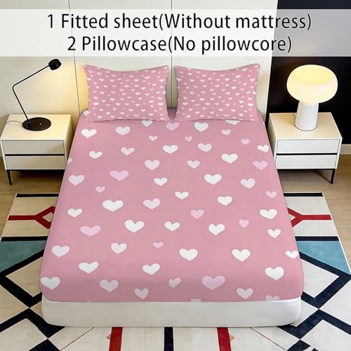 Drap-Housse Cœur 3D en Microfibre Rose | Protège-Matelas Confortable 90x200x25cm