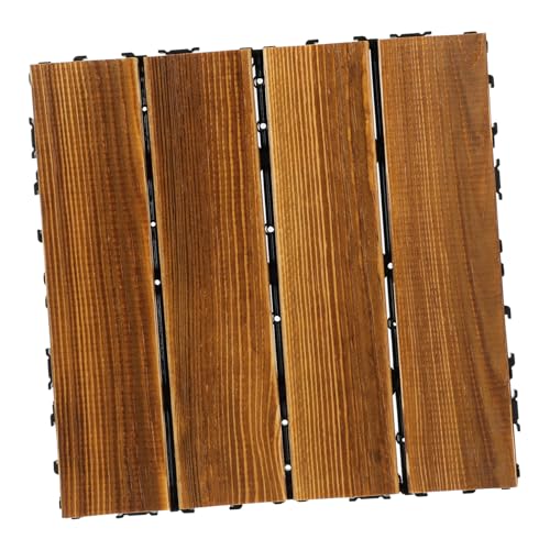 AUTSUPPL Interlocking Deck Tiles Outdoor Wooden Floor Tiles Garden Patio Balcony Carbonized Wood Flooring