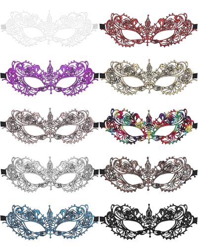 Masques vénitiens en dentelle JOVITEC anti-irritation - 10 loups légers pour bal et Halloween