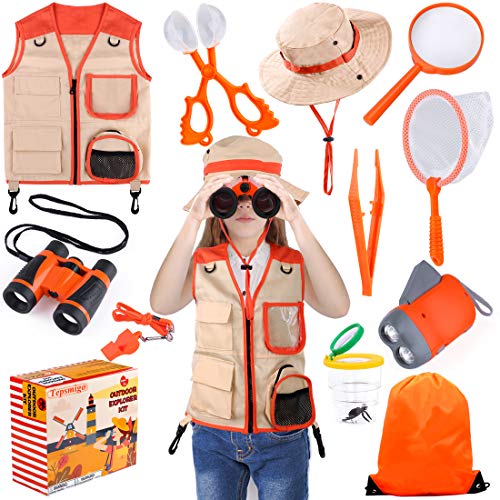 Kids Explorer Kit, 11 Pcs Outdoor Exploration Kit with Binoculars, Costume Vest, Safari