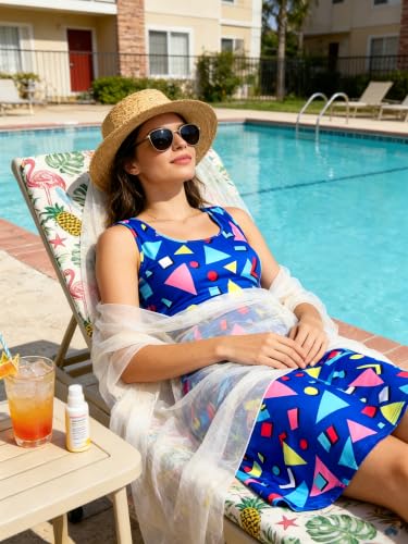 Image of uideazone Women Funny Print Sleeveless U Neck A Line Casual Midi Dress | Soft Stretchy Breathable Fabric Flared Swing Sundress Fitted Waist for Daily Wear 80 /90s Themed Party Beach Vacation Trips