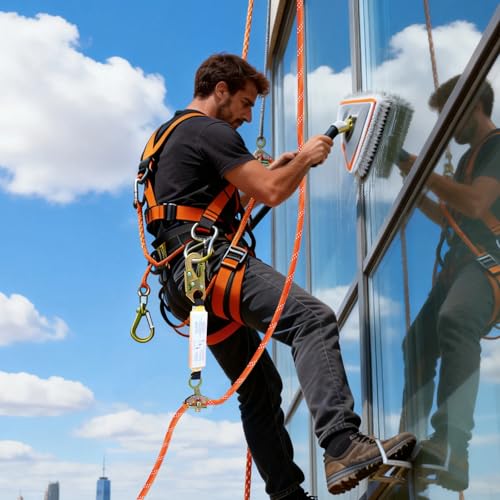 Image of Fall Protection Safety Rope 50FT, Heavy Duty Vertical Lifeline Assembly with Grab Snap Hooks Shock Absorber, Safety Lanyard for Roofing Tree Climbing Construction