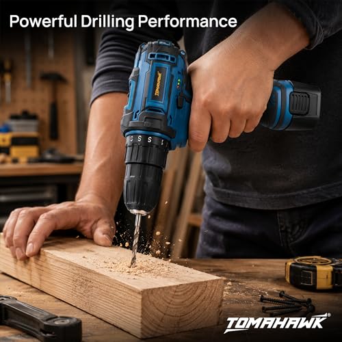 Image of TOMAHAWK TDS-9150 12V Cordless Drill /Screwdriver Kit | 10mm Keyless Chuck | 2-Speed (350 /1350 RPM) | 1.5Ah Single Battery | LED Light | 25+1 Torque | Drill & Screwdriver Bit Set for Home, DIY