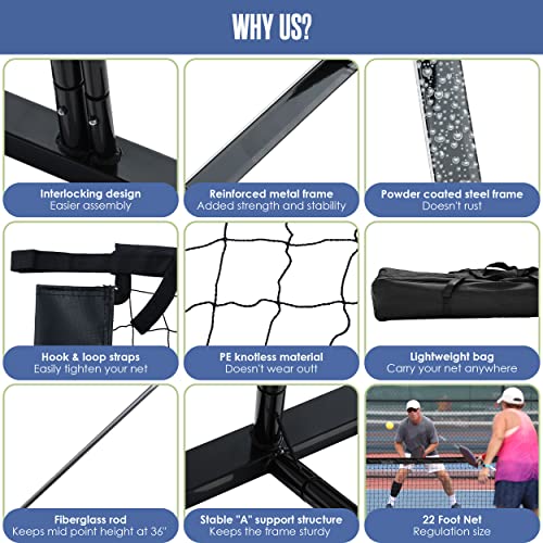 Portable Pickleball Net System, Outdoor Pickle Ball Set, Black, 36" H X 22'W, Regulation Size With Posts & Carrying Bag, Professional Pickelball Court Kit For Backyard And Driveway | Houseables #TOP2