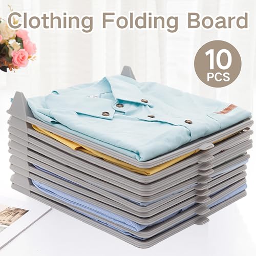SUQ 10 Stück T-Shirt Kleidung Klappbrett, Stapelbares Shirt Quittung Board Organizer, Platzsparende System für Kleiderschubben, Kleidungsschalen für Hosen Shorts Langärmelige Shirts (Grau)