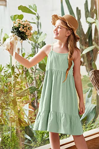 Arshiner Girls Summer Spaghetti Strap Casual Knee Cami Dress Swing Linen Dresses Mint Green 4-5 Years #TOP1