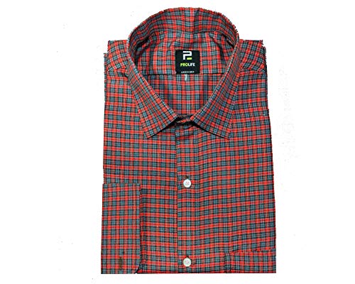 Image of PROLIFE Men's Regular Fit Formal Full Sleeves Shirt (RED-Grey Check)