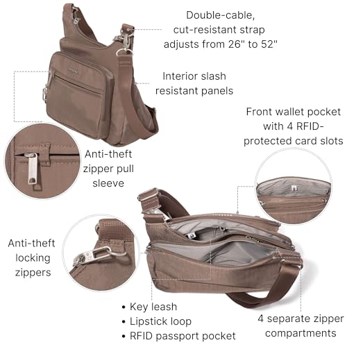 Image of Baggallini Securtex Anti-theft Crossover Crossbody Bag 11 inchw X 8.5 inchh, Rfid, Built-in Wallet, Locking Zippers