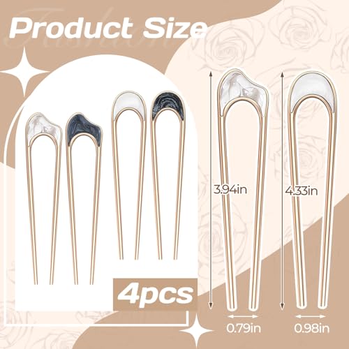 4PCS U Shaped Hair Fork,French Hair Pins for Women,Metal Vintage Hair Sticks for French Twist Hair,Hairstyle Chignon of Elegant Hairstyles Accessories - Thumbnail 2