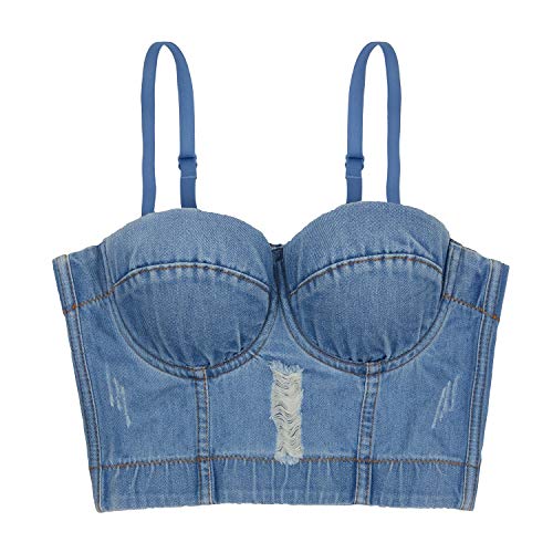 ELLACCI Women's Destructed Denim Bustier Crop Top Jeans Corset Top Large - Image 4
