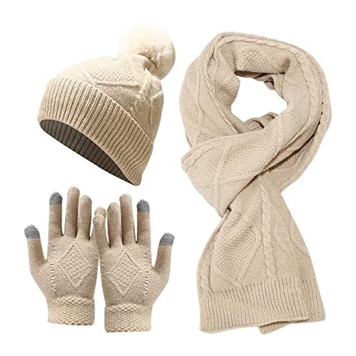 Mössa damer beanie skidåkning stickade set damer mössa vindtät varm vuxen mössa män vinterhalsduk cykelhandskar basebollkepsar tunna mössor damer viskos vintermössa barn 3 år, Beige, En Storlek