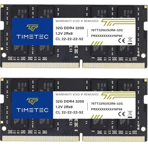 Timetec 64GB KIT(2x32GB) DDR4 3200MHz PC4-25600 Non-ECC Unbuffered 1.2V CL22 2Rx8 Dual Rank 260 Pin SODIMM Compatible with AMD and Intel Gaming Laptop Notebook PC Computer Memory RAM Module Upgrade