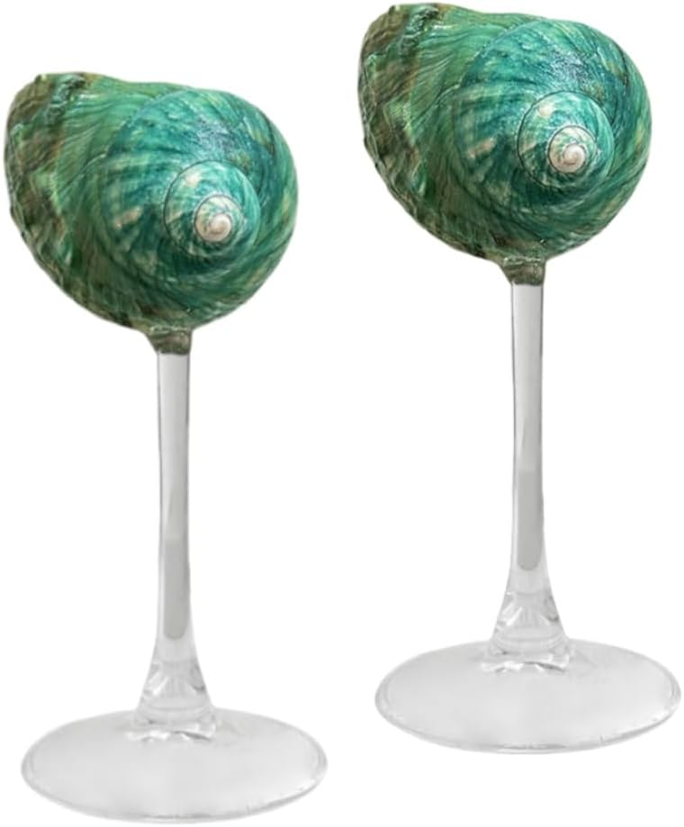 LYFJMUS 2 Pcs Seashell Wine Glasses Wedding Wine Glasses Conch Cup Martini Cocktail Glass Cup for Birthday Wedding Beach Bridesmaids Anniversary Party (Green, 6.3inch)