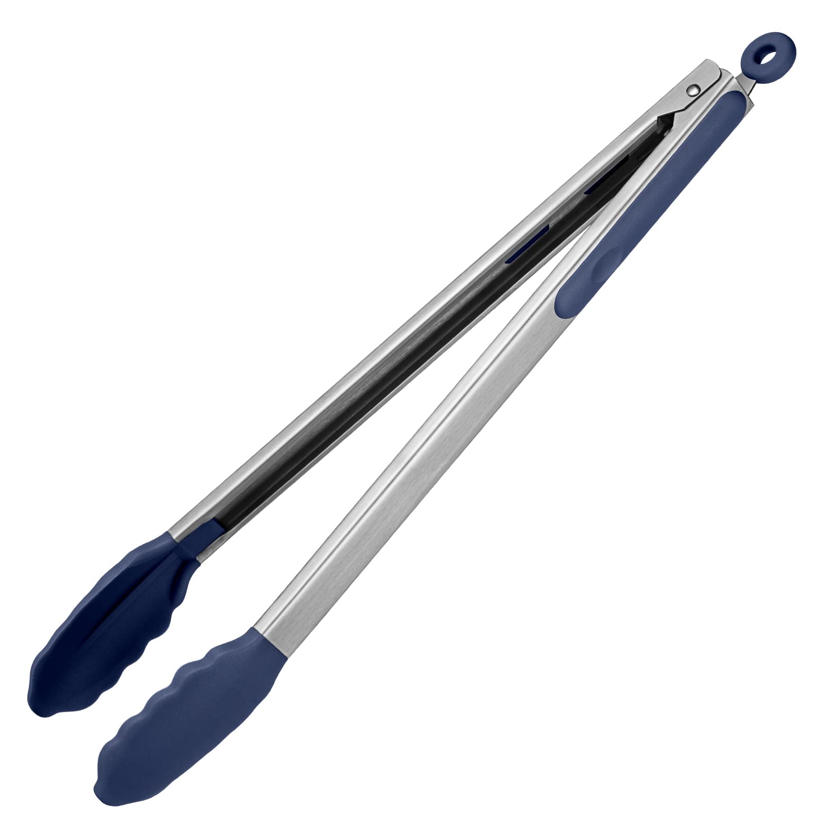 315℃ Heat Resistant Kitchen Tongs: U-Taste 40cm Silicone Cooking Tong with Firm Sealed Non Stick Silicone Tips & Silicone Coated 18/8 Stainless Steel Handle & Smooth Locking (Midnight Blue)