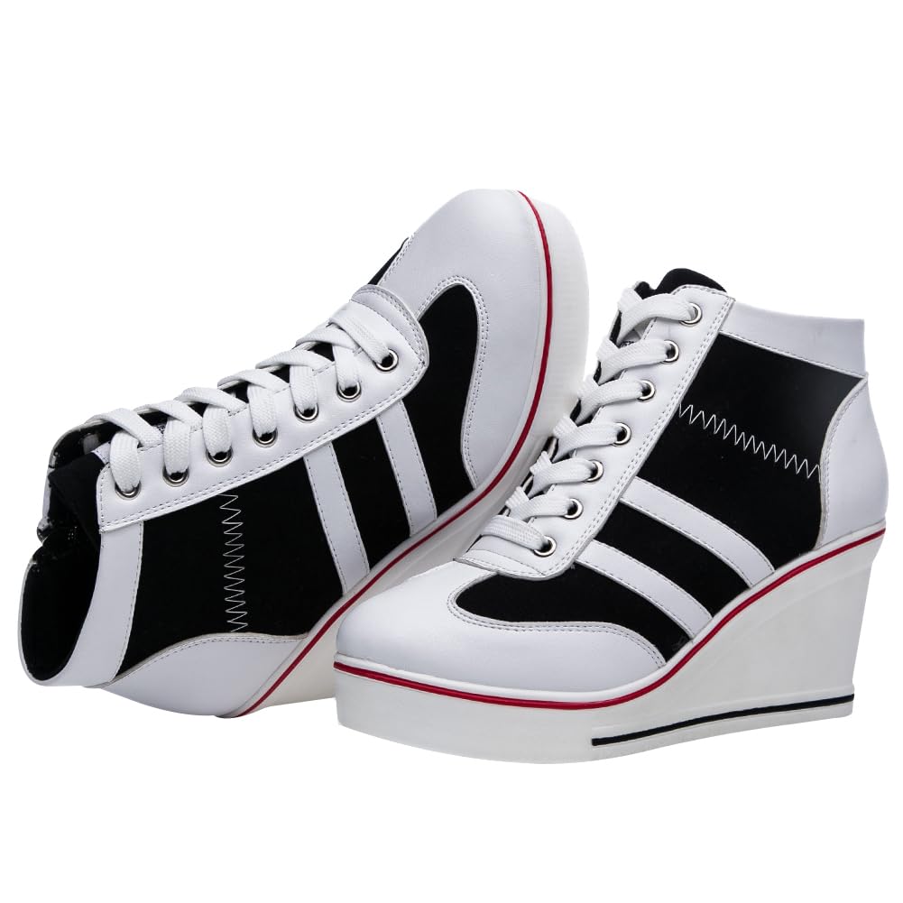 rismart Donna Tela Scarpe da Ginnastica con Zeppa Plateau Scarpe Alte Casual