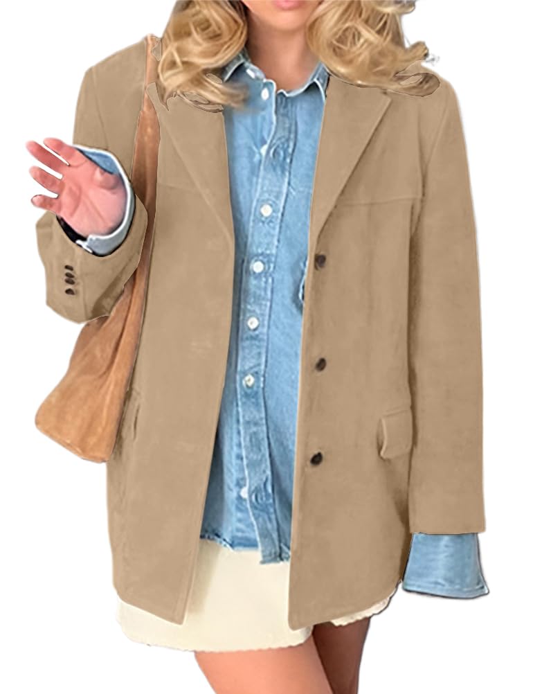 IDEALSANXUN Womens Suede Jacket Fall Winter Fashion Casual Oversized Faux Leather Blazer Jacket Trench Coat