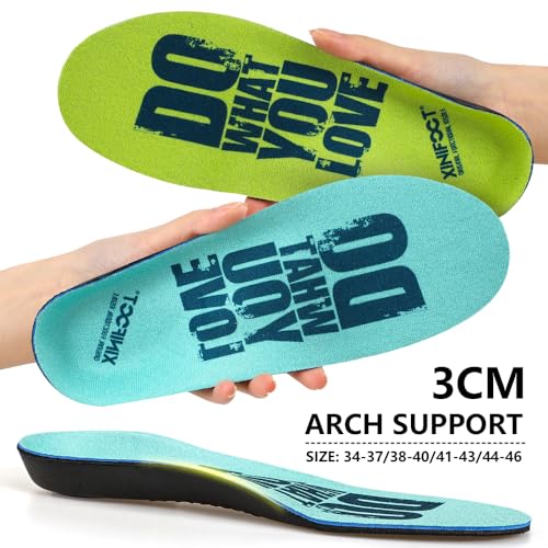 Image of XINIFOOT Arch Support Shoe Insoles for Men and Women, 2 Pairs, Blue + Green | 2 Pairs, Comfort Orthotic Inserts, For Flat Feet & Feet Pain, For Pronation & Running, Blue + Green