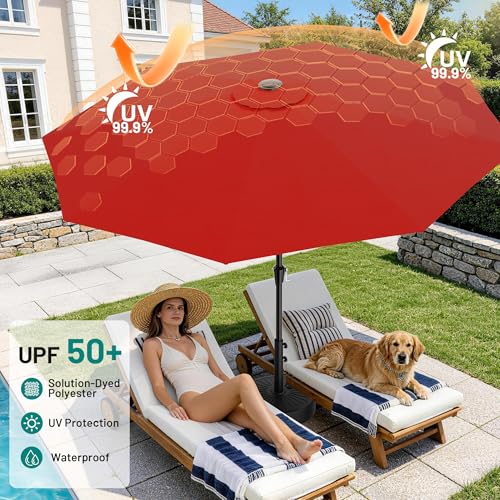 Image of AreShark 9 FT Patio Umbrella for Outdoor, Outdoor Table Umbrella with Push Button Tilt and Crank, Outdoor Patio Umbrellas with 8 Sturdy Ribs for Market, Garden, Pool (Red)