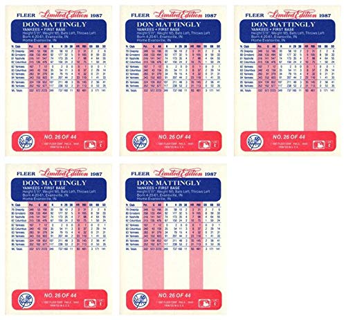Amazon.com: (5) 1987 Fleer Limited Edition Baseball #26 Don Mattingly  Baseball Card Lot New York Yankees : Collectibles & Fine Art