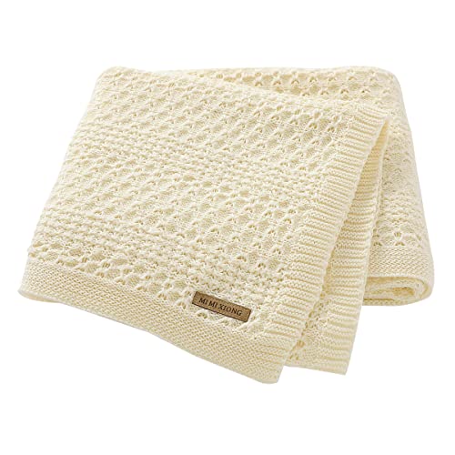 Image of mimixiong 100% Pure Cotton Baby Blanket Extra Soft Cellular Neutral Swaddle Receiving Crib Blanket for Newborn Baby Boy Girl Size Ivory 30 x 40 inches