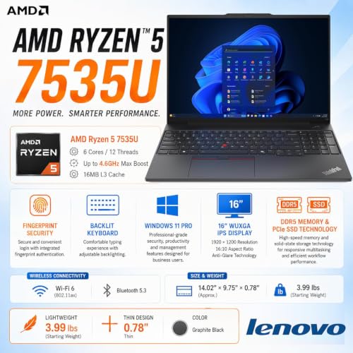 Image of Lenovo ThinkPad E16 Gen 2 16 inch Laptop AMD Ryzen 7 7735HS 64GB DDR5 1TB SSD