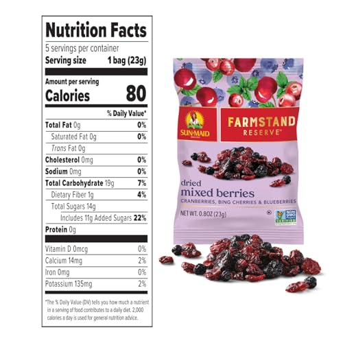 Image of Sun-Maid Farmstand Reserve Dried Mixed Berries - (5 Pack) 0.8 oz Snack Bag - Dried Fruit Snack for Natural Sweeteners