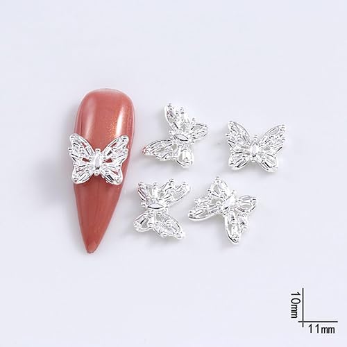 Miniatura 5 de 20 dijes de uñas de mariposa para uñas acrílicas, arte de cristal 3D, mariposas doradas y plateadas, diamantes de imitación, joyas, gemas de