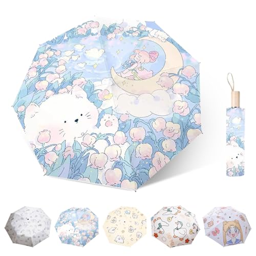 FESDMOH Parapluie Pliant, mini Parapluie, mini Parapluie de Poche, Motifs Mignons, Portable, Protection Solaire, Hommes et Femmes Universel (Lune)
