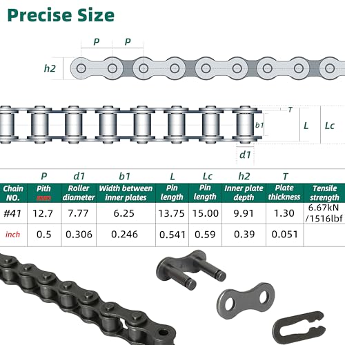 Riyhch #41 Roller Chain 20 Feet Carbon Steel Chains with 5 Connecting Links Pitch for Chain Driven Sliding Gate Opener, Mini Bikes, Scooters, Garage Hanger Door Karts Bike by Riyhch - Used condition - Image 3