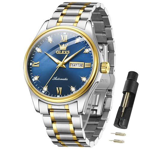 Image of OLEVS Automatic Watches for Men Self Winding Mechanical Classic Diamond Business Luxury Dress Stainless Steel Waterproof Calendar Mens Watch