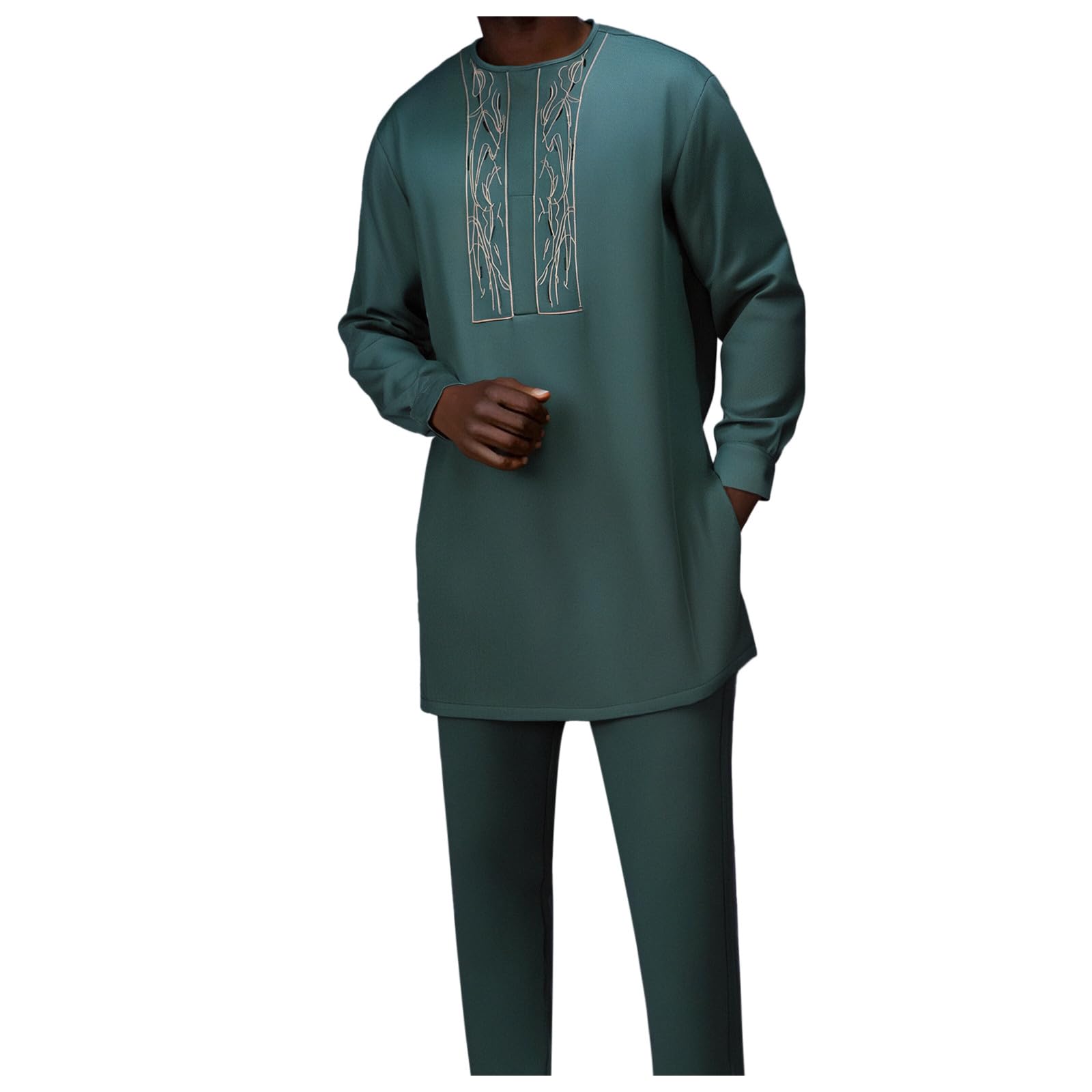 Generisch 2026 Set completo da uomo in stile etnico africano con ricami a maniche lunghe tradizionale