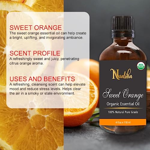 Nualoha Usda Organic Sweet Orange Essential Oil 4Oz - 100% Pure Natural Oil For Aromatherapy, Diffuser, Skin Care, Hair, Face Use #TOP3