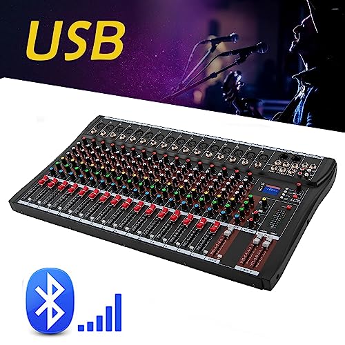 16 Channel Dj Audio Mixer With Bluetooth Usb, 4000W Studio Audio Sound Mixer Console, Professional Power Mixer Ultra Low Noise, Digital Effect Processor #TOP4