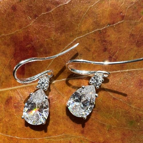 2.0ct Moissanite Stud Earrings, 925 Sterling Silver Teardrop Dangle Drop Earrings for Women Hypoallergenic, Women's Jewelry Gift3