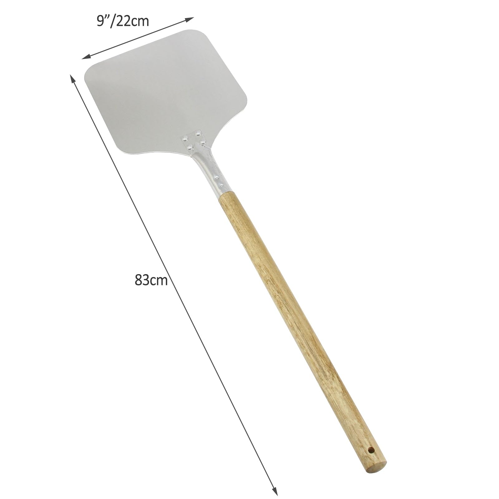 KuKoo Pala da forno per pizza, pala da 22,9 cm, in metallo, 83 cm x 22 cm, manico in alluminio e legno