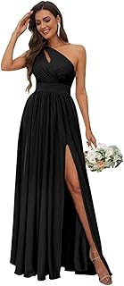 Women's One Shoulder Bridesmaid Dress with Slit Long Ruched Chiffon Prom Gown - Buy now