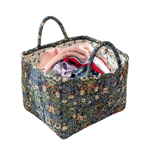 Tyxux ファブリック収納バスケット,花柄キルトおもちゃカゴ,持ち手付き折りたたみ整理洗濯カゴ 寝室 プレイルーム クローゼット用 | ぬいぐるみ 衣類 食品収納 家庭用 多機能収納