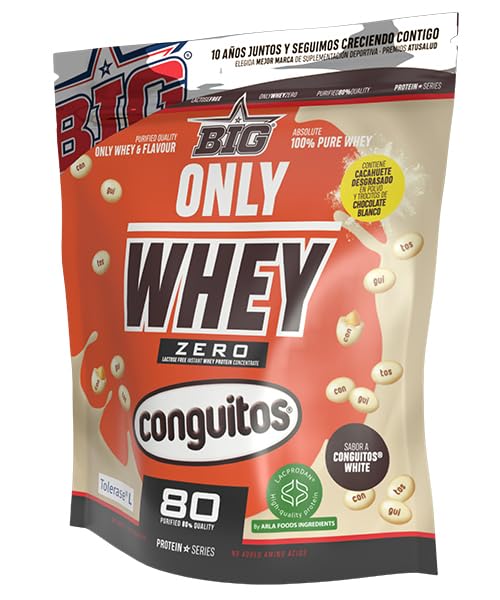 BIG - Proteinas Whey - Proteina en Polvo para Desarrollo de Masa Muscular y Recuperación - Materia Prima Premium - Whey Protein Sin Lactosa, Sin Azúcar, Sin Grumos (250g, Conguitos White)