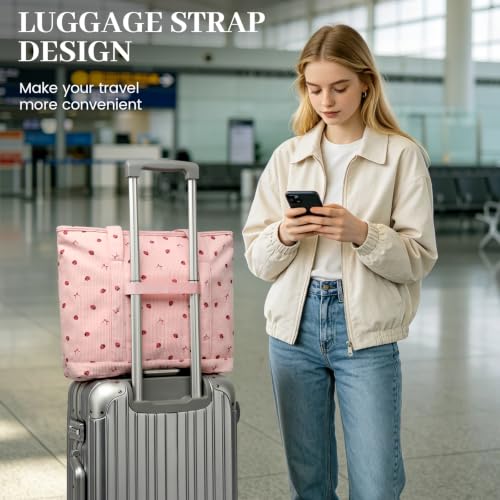Image of Large Canvas Tote Bag for Women, Beach Bag with Zipper, Utility Tote Bag with 3 Front Pockets, Weekender Pool Bag