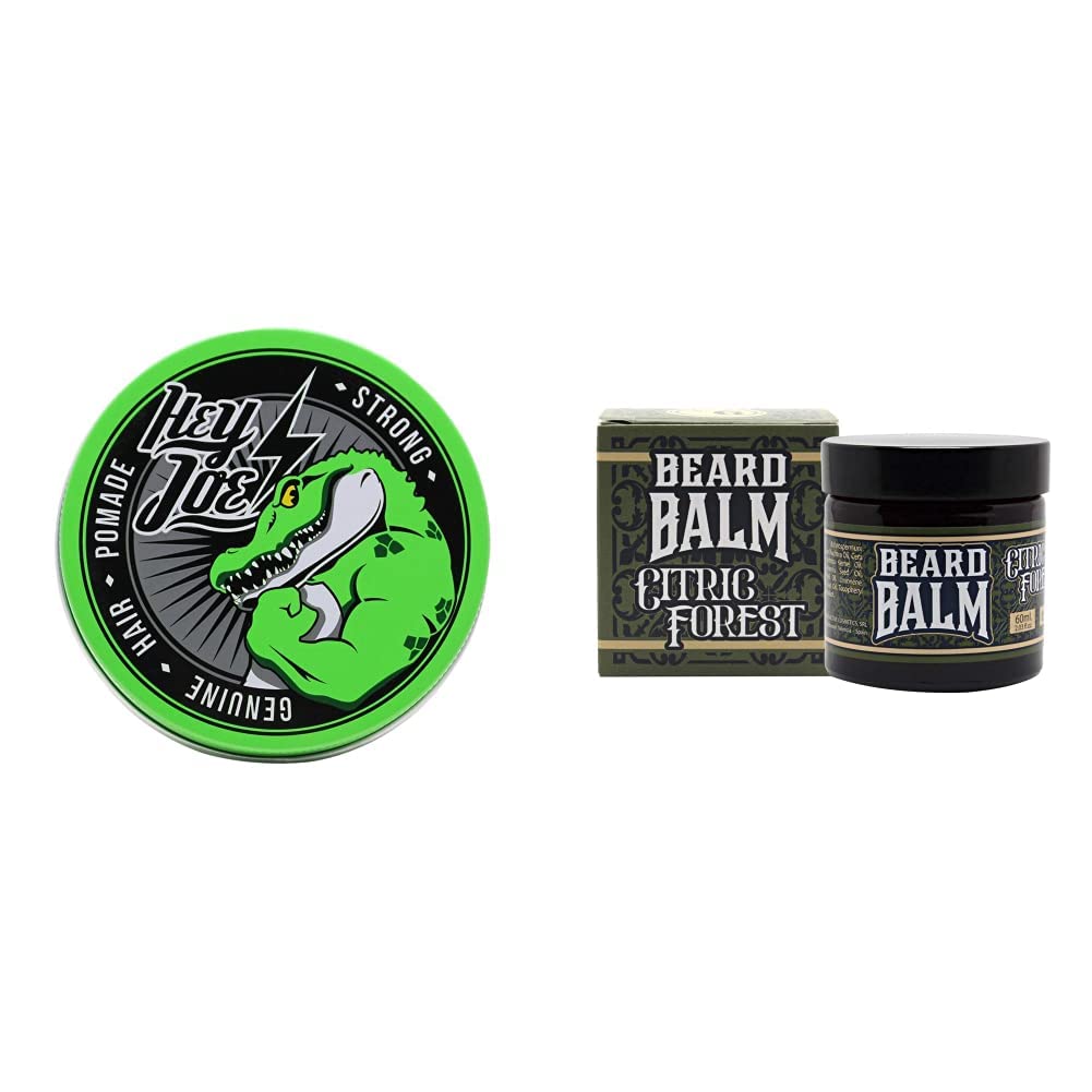 HEY JOE - Genuine Hair Pomade STRONG 100 ml | Pomada para el cabello FUERTE 100 ml & ! - Beard Balm Nº 6 Citric Forest | Bálsamo para Barba Hidratante con Fragancia de Pino y Limón - Envase de 60 ml
