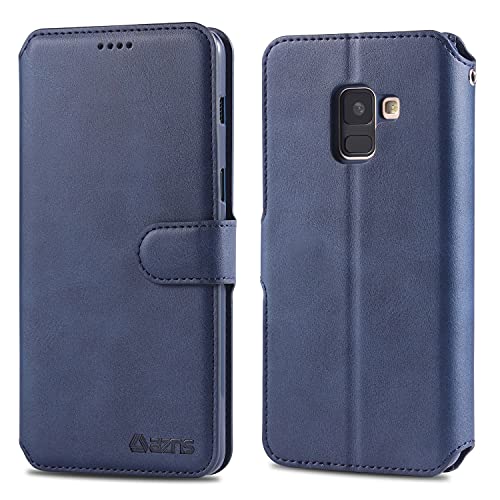Phone Flip Case Cover for Samsung Galaxy A8 2018 Phone Case Leather Wallet Phone Case Flip Phone Case Shockpoof Phone Case for Samsung Galaxy A8 2018 (Color : Blue)