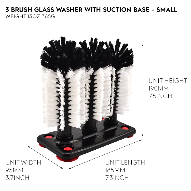 3 Brush Bar Glass Washer with Suction Base for Sink Bar and Kitchen Top, Water Bottle Beer Glass Wine Glass Cleaner Brush (3 Small Brushes)