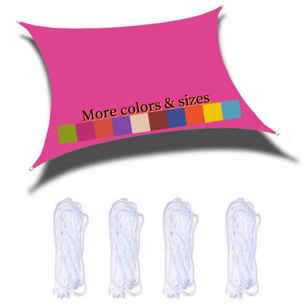 Sun Shade Sail 2x5m Waterproof Rectangle PES Polyester 98% UV Block for Outdoor Garden Patio Yard Party with Free Ropes, Rose Red