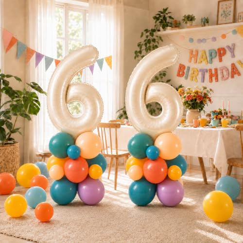 Image of 40 Inch Boho Rainbow Number 6 Balloon Tower for 6th Birthday Decorations