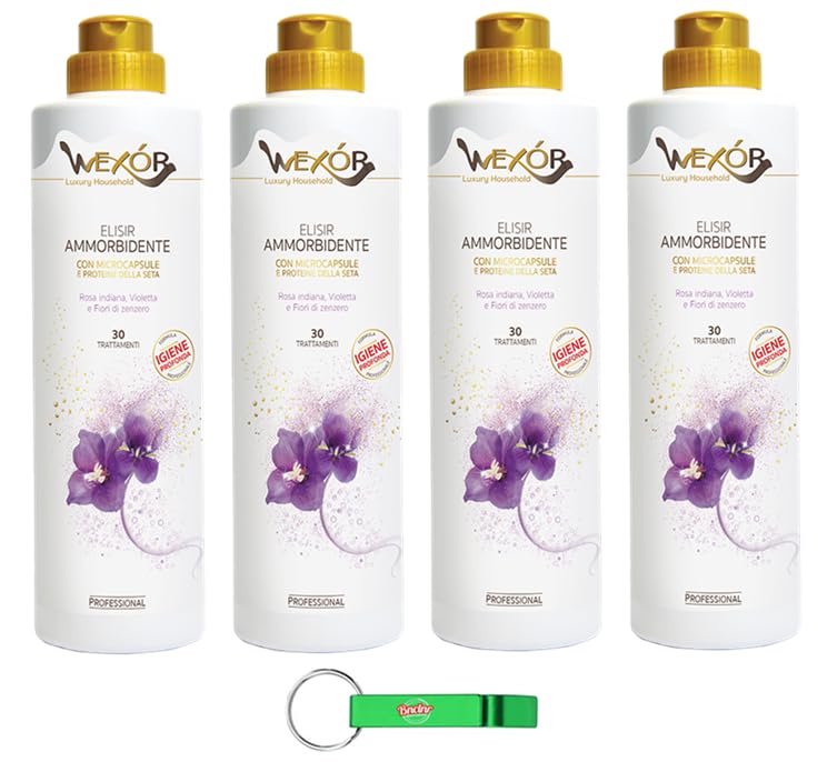 WEXOR Suavizante Elisir Ammorbidente Armonia Viola - Suavizante con flores indias de rosas, violetas y jengibre, 30 lavados, 750 ml + llavero Beni Culinari gratuito