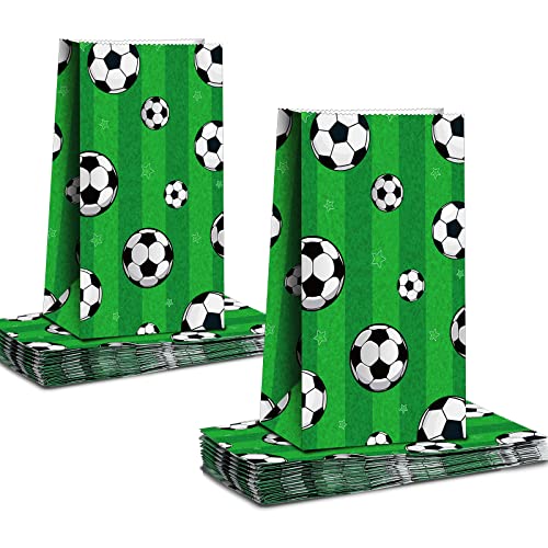 24 Bolsas de Golosinas de Fútbol Bolsa de Fiesta de Fútbol Bolsa de Papel de Fútbol de Regalo Bolsa de Golosinas de Niños Bolsa de Almuerzo de Fútbol Bolsa de Dulce para Cumpleaños (Verde) Cover